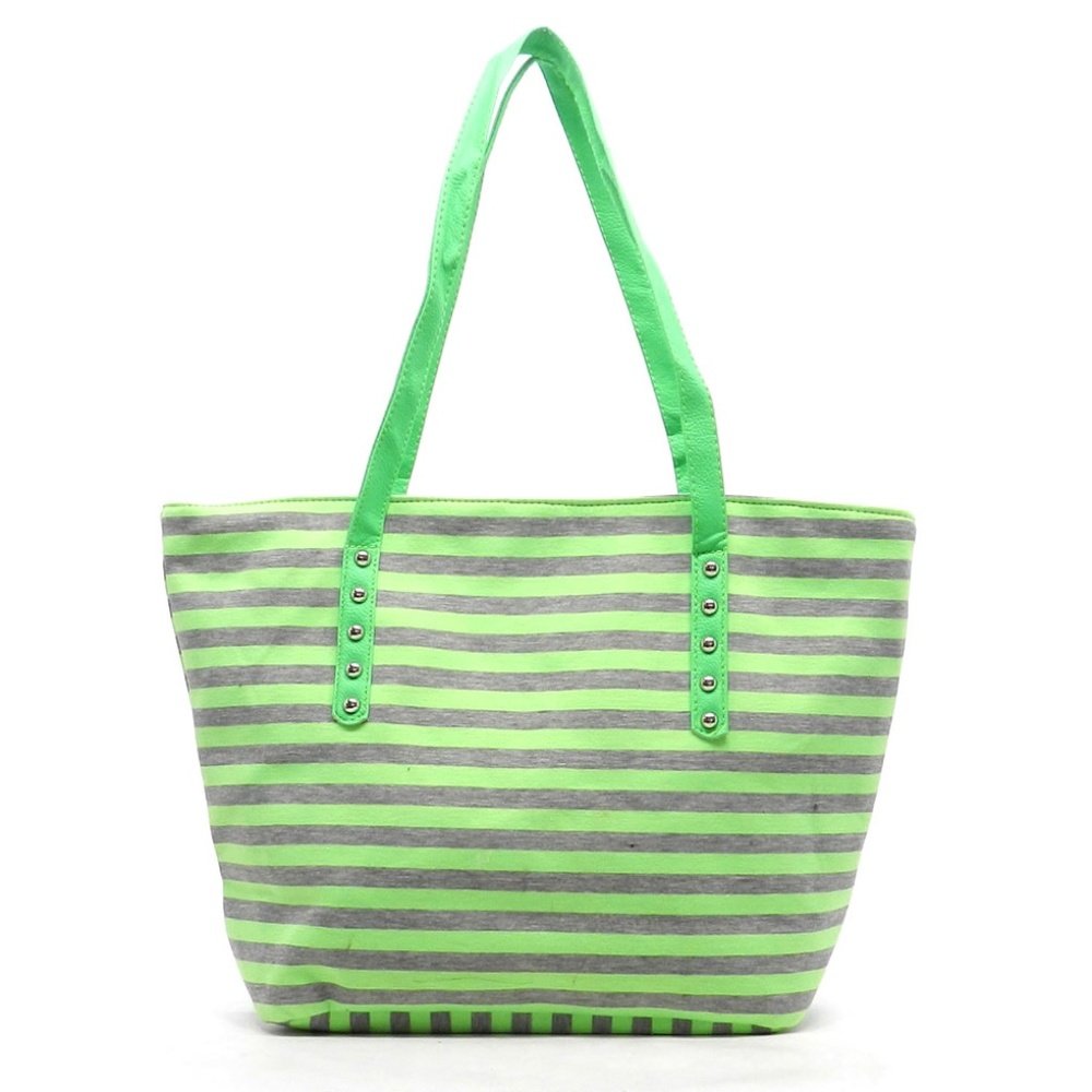 GREEN JERSEY STRIPED OVERSIZED NEON TOTE